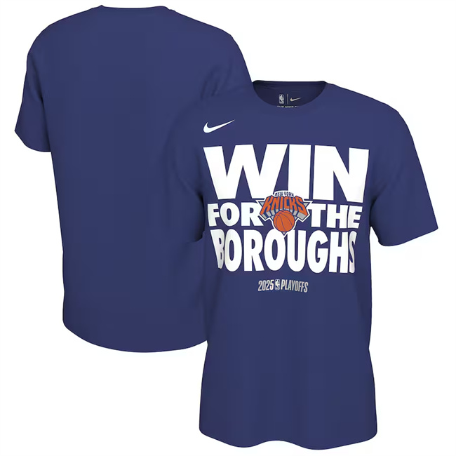 Men's New York Knicks Rush Blue 2025 Playoffs On-Court Mantra T-Shirt